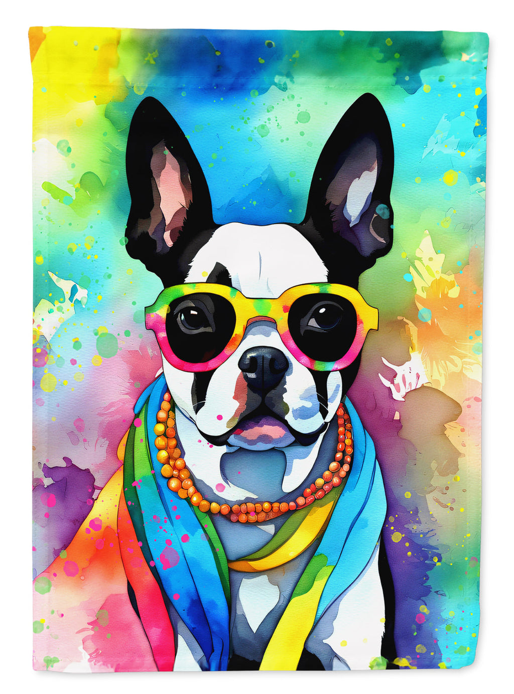 Boston Terrier Hippie Dawg House Flag-0