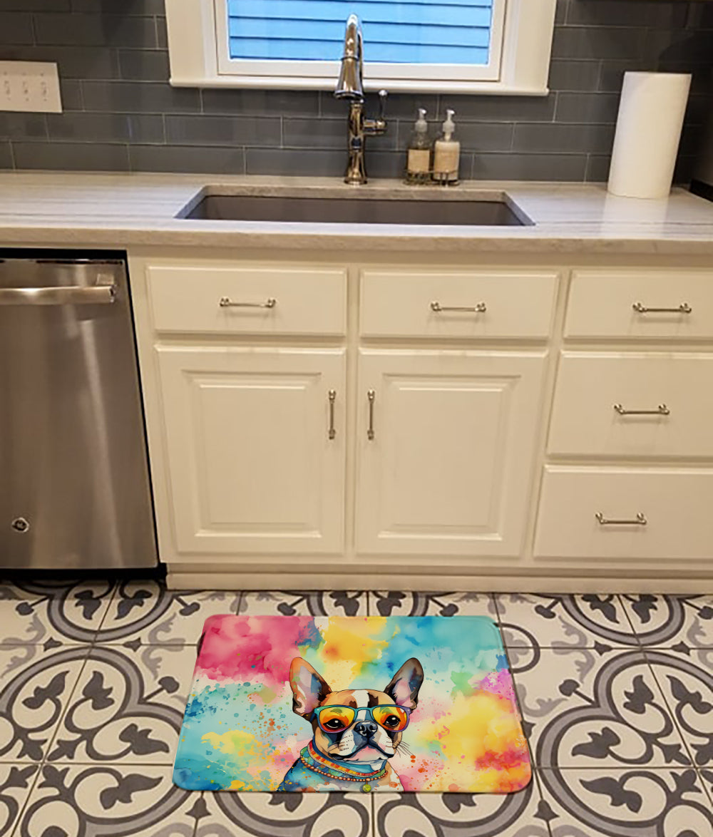 Boston Terrier Hippie Dawg Memory Foam Kitchen Mat-1