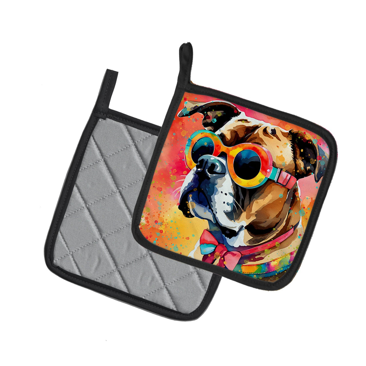 Boxer Hippie Dawg Pair of Pot Holders-1