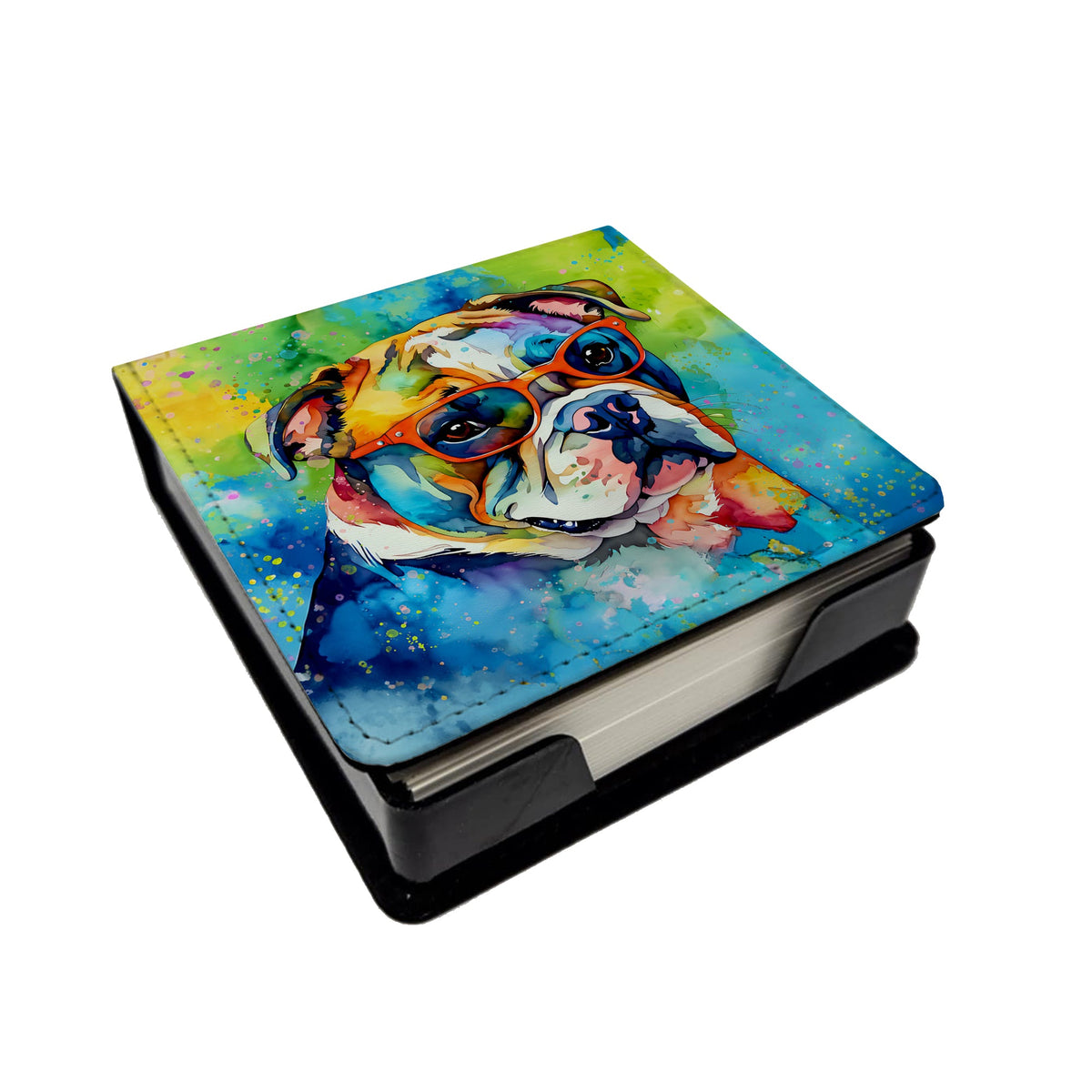 English Bulldog Hippie Dawg PU Leather Note Paper Holder-0