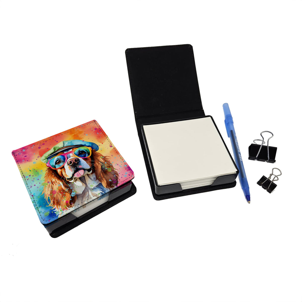 Cavalier Spaniel Hippie Dawg PU Leather Note Paper Holder-1