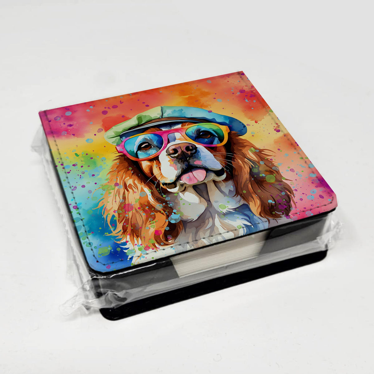 Cavalier Spaniel Hippie Dawg PU Leather Note Paper Holder-3