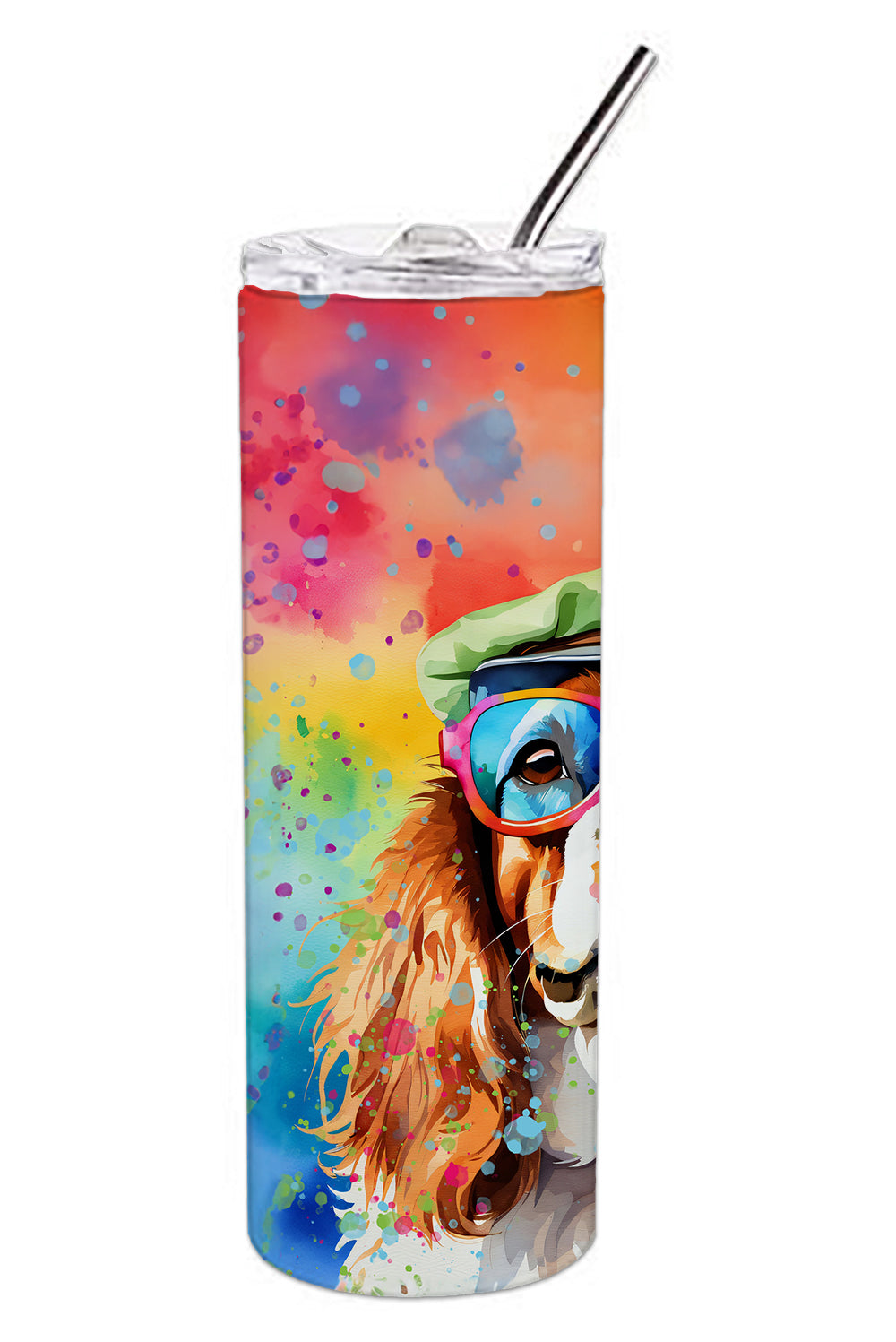 Cavalier Spaniel Hippie Dawg Stainless Steel Skinny Tumbler-1