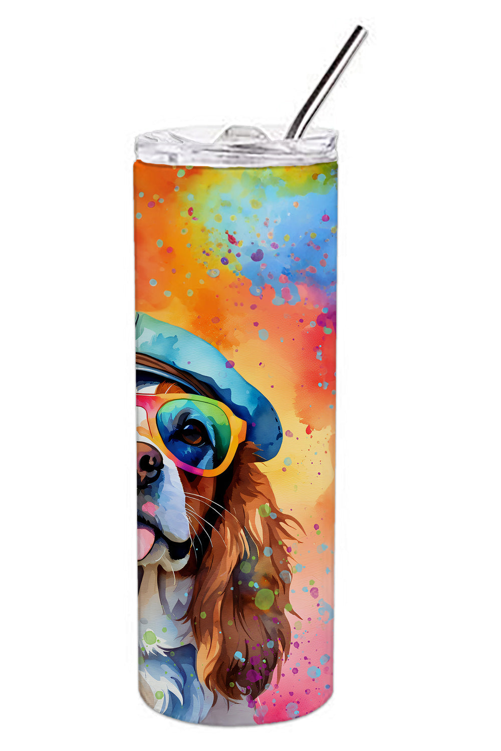 Cavalier Spaniel Hippie Dawg Stainless Steel Skinny Tumbler-2