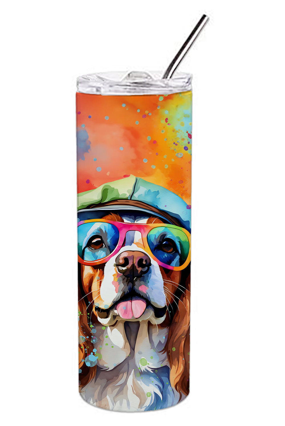Cavalier Spaniel Hippie Dawg Stainless Steel Skinny Tumbler-3