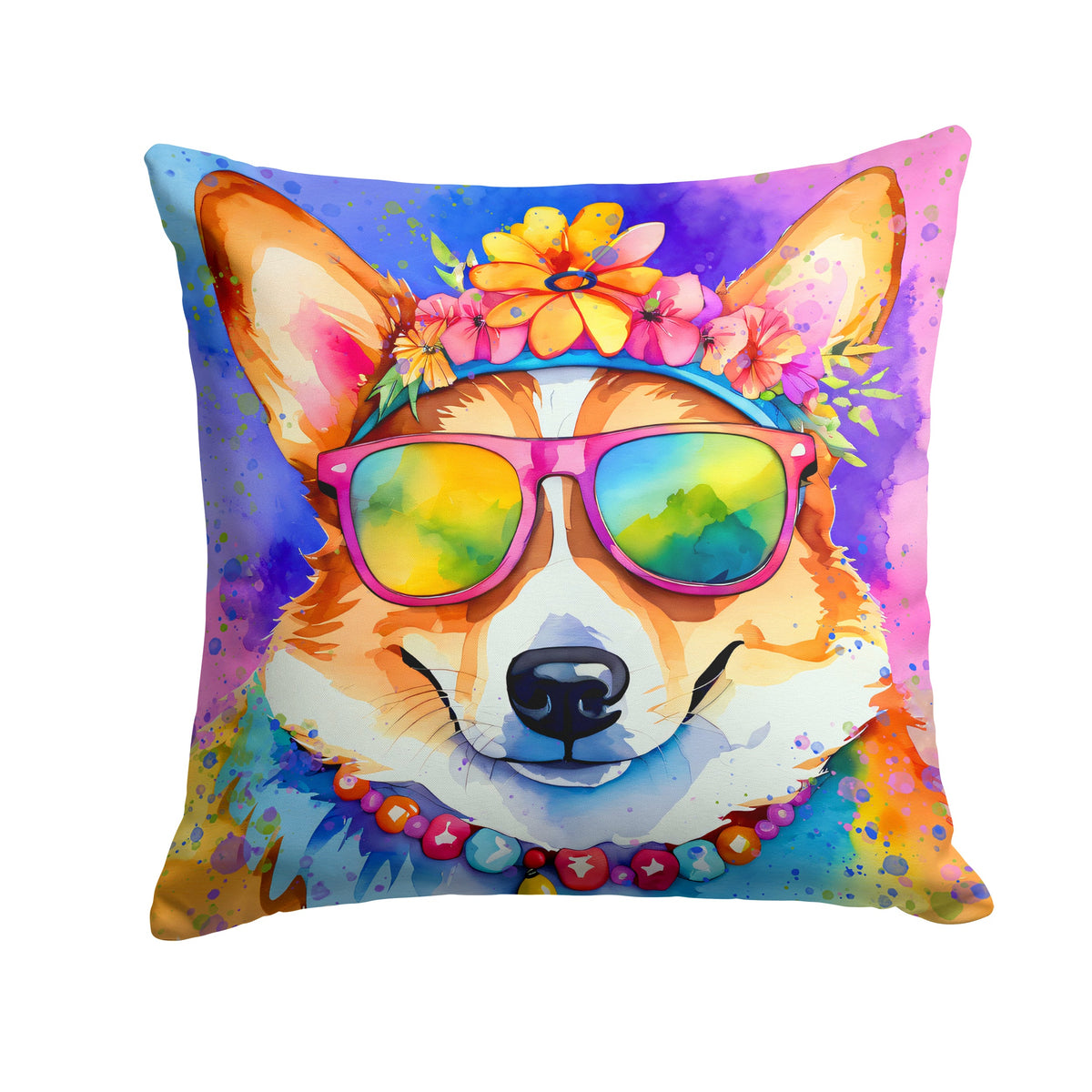 Corgi Hippie Dawg Throw Pillow-0