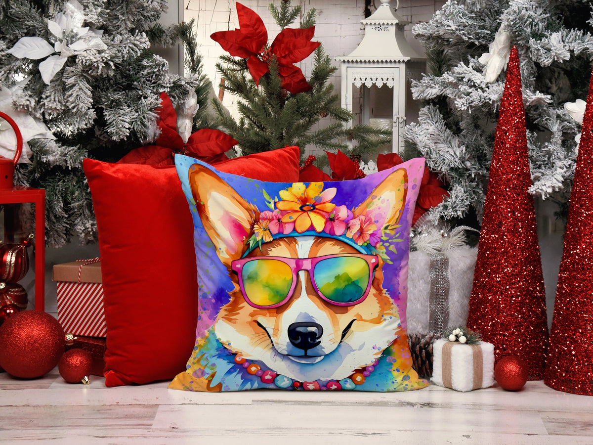 Corgi Hippie Dawg Throw Pillow-1