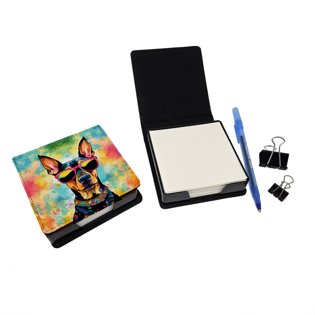 Doberman Pinscher Hippie Dawg PU Leather Note Paper Holder-1