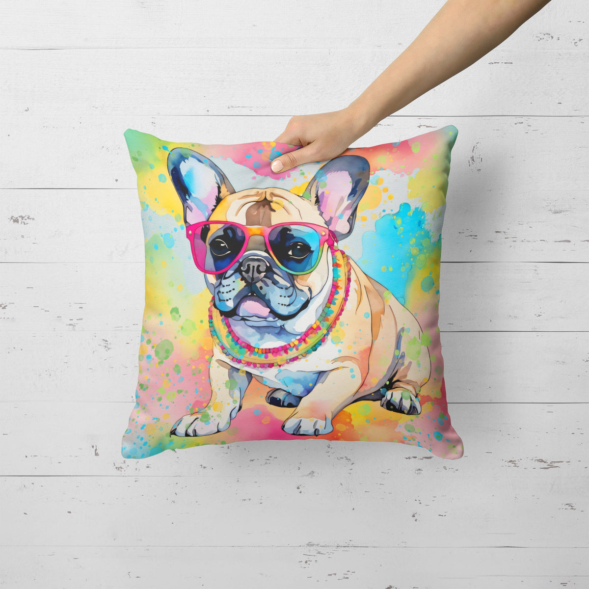 French Bulldog Hippie Dawg Throw Pillow-3