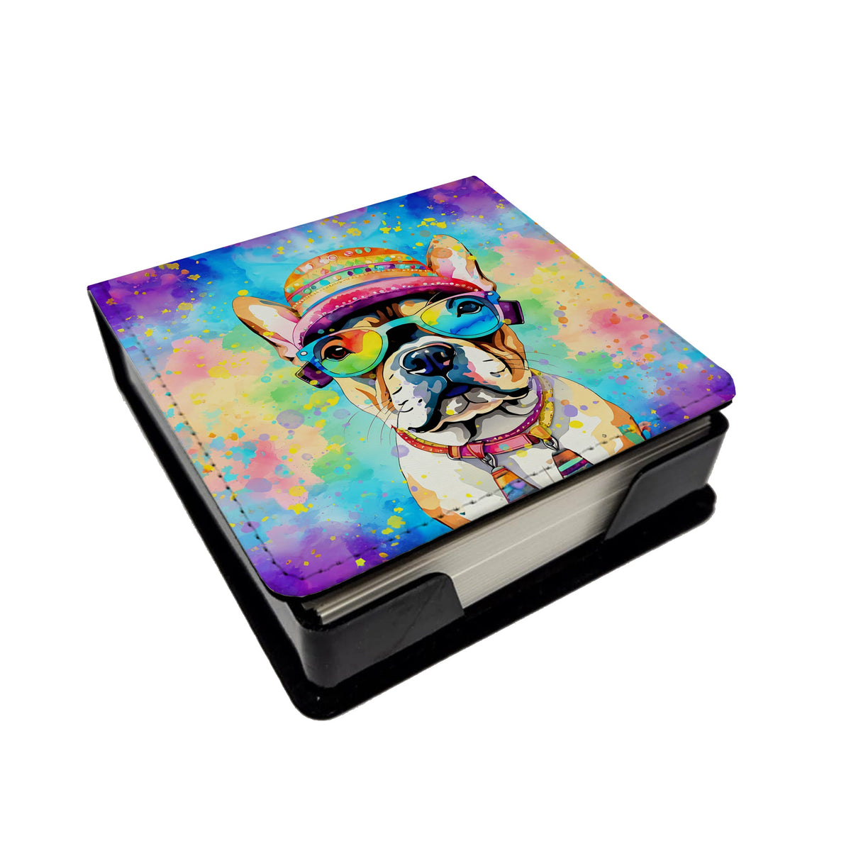 French Bulldog Hippie Dawg PU Leather Note Paper Holder-0