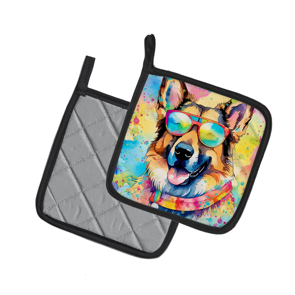 German Shepherd Hippie Dawg Pair of Pot Holders-1
