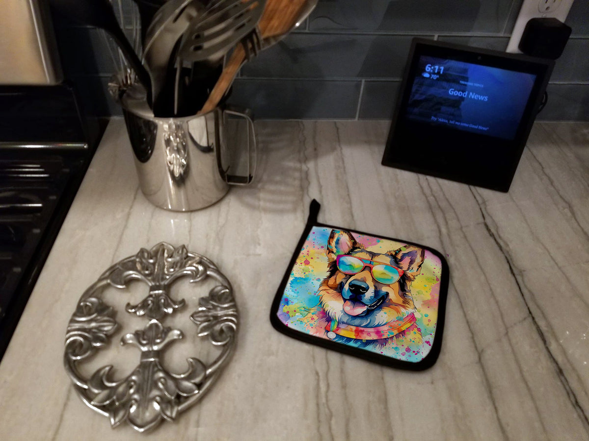German Shepherd Hippie Dawg Pair of Pot Holders-3