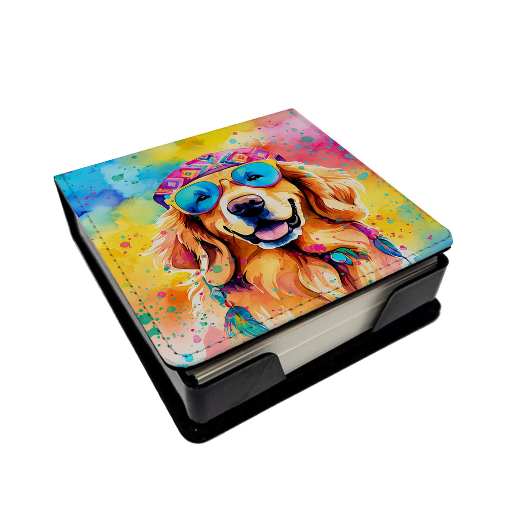 Golden Retriever Hippie Dawg PU Leather Note Paper Holder-0