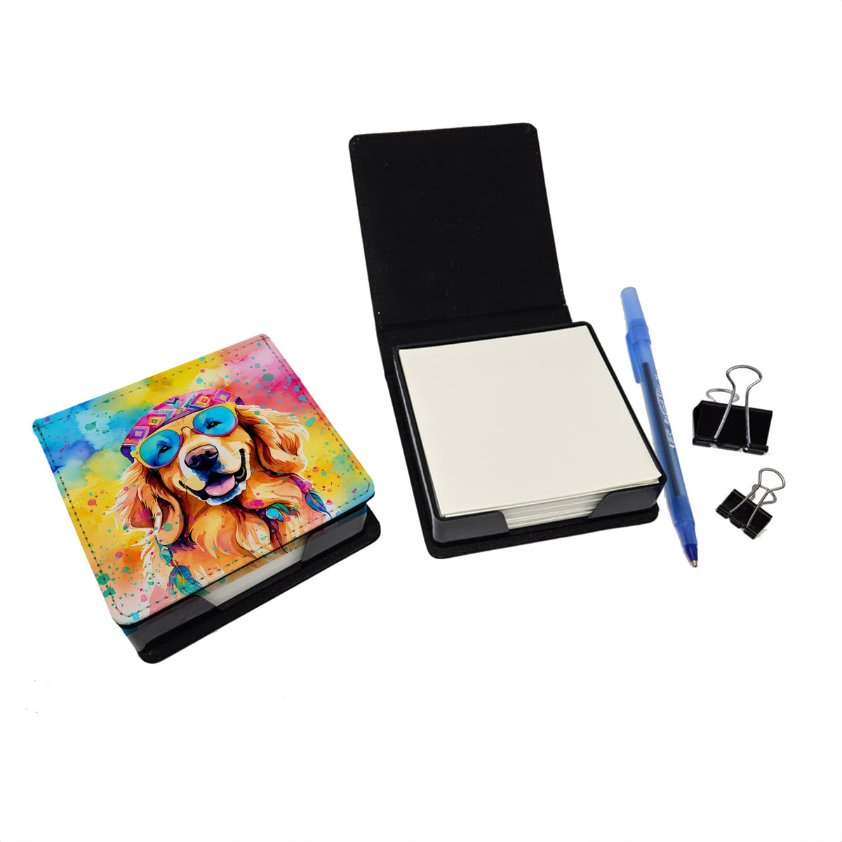Golden Retriever Hippie Dawg PU Leather Note Paper Holder-1