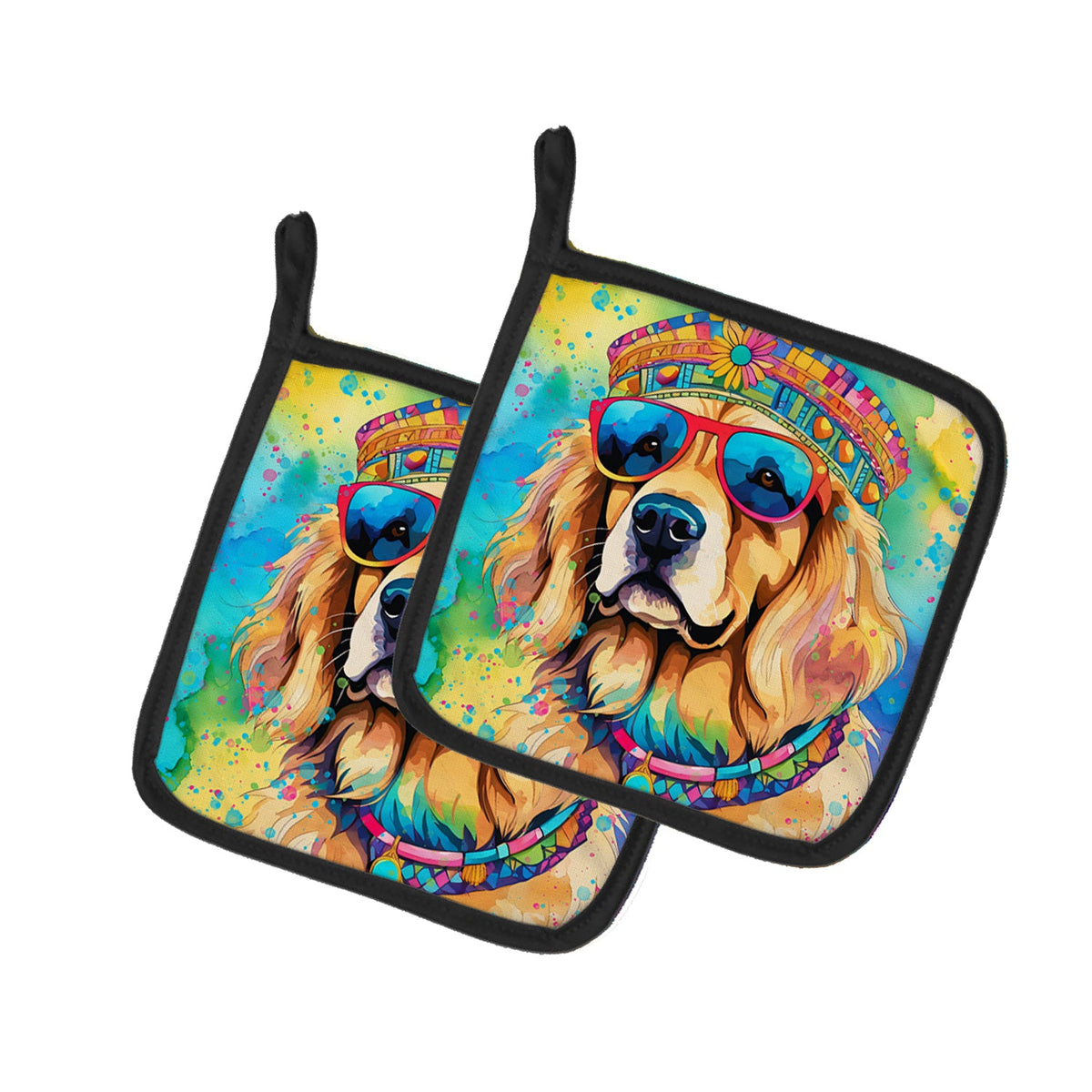 Golden Retriever Hippie Dawg Pair of Pot Holders-0