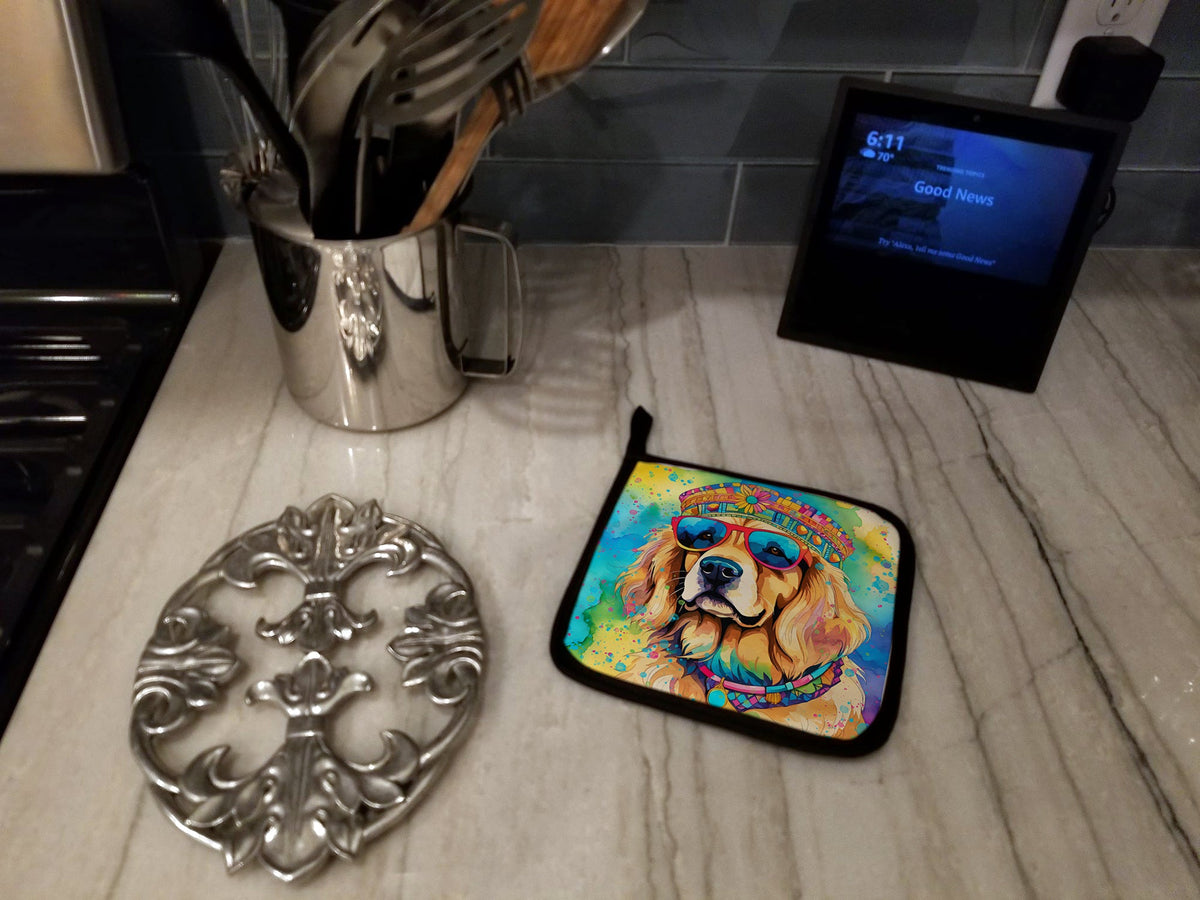 Golden Retriever Hippie Dawg Pair of Pot Holders-3