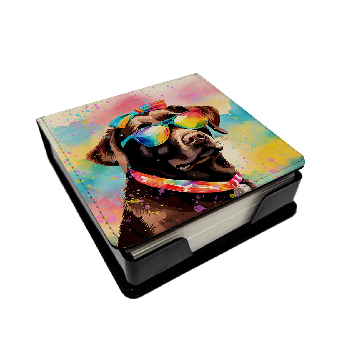 Chocolate Labrador Hippie Dawg PU Leather Note Paper Holder-0