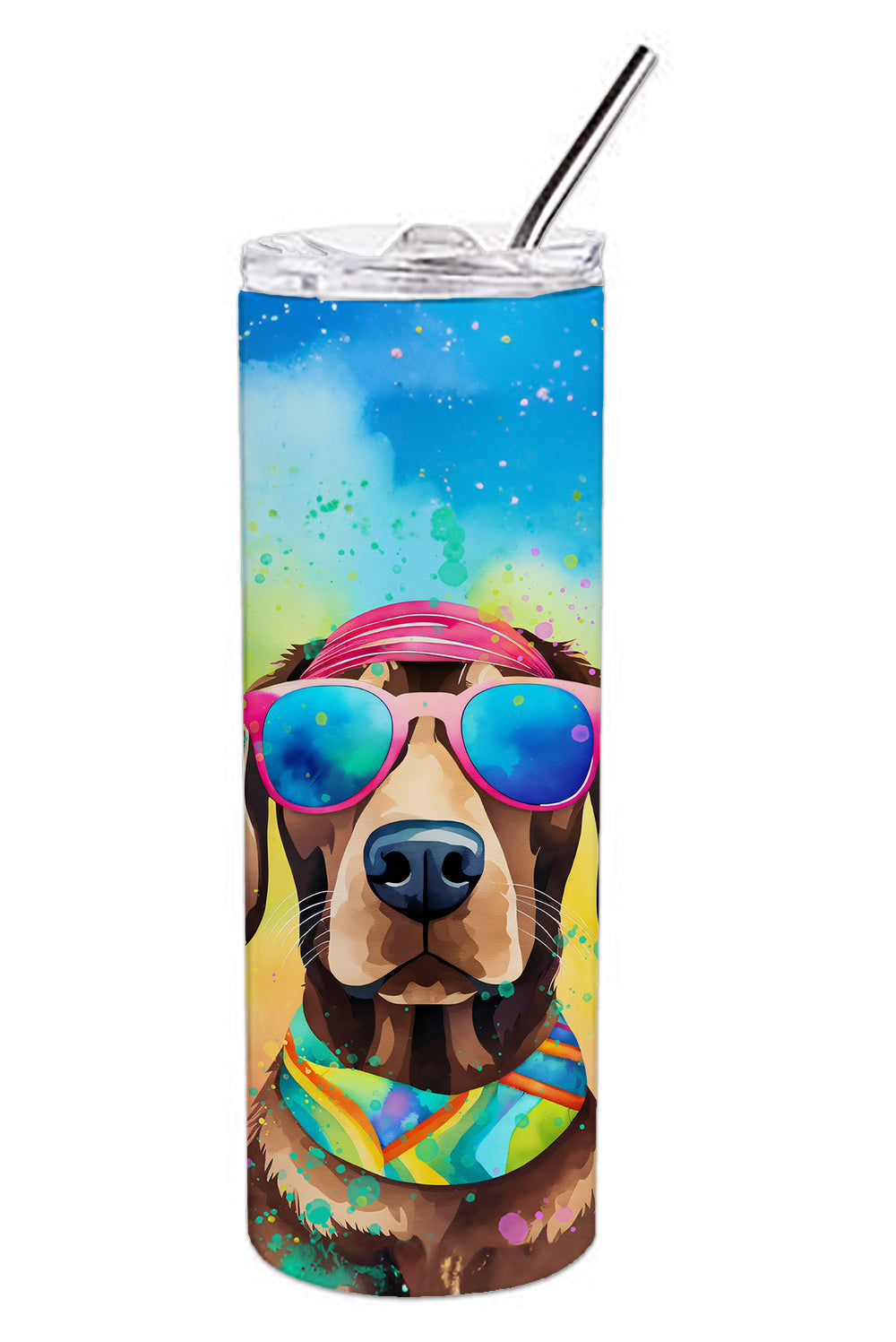 Chocolate Labrador Hippie Dawg Stainless Steel Skinny Tumbler-3