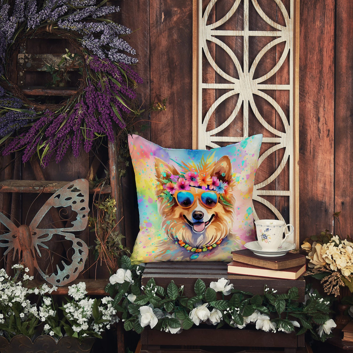 Pomeranian Hippie Dawg Throw Pillow-2