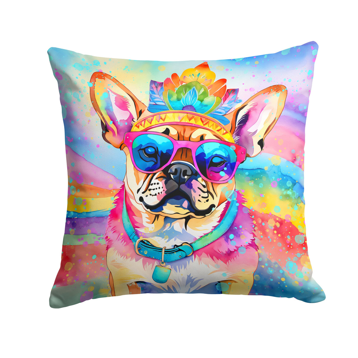 Pug Hippie Dawg Throw Pillow-0