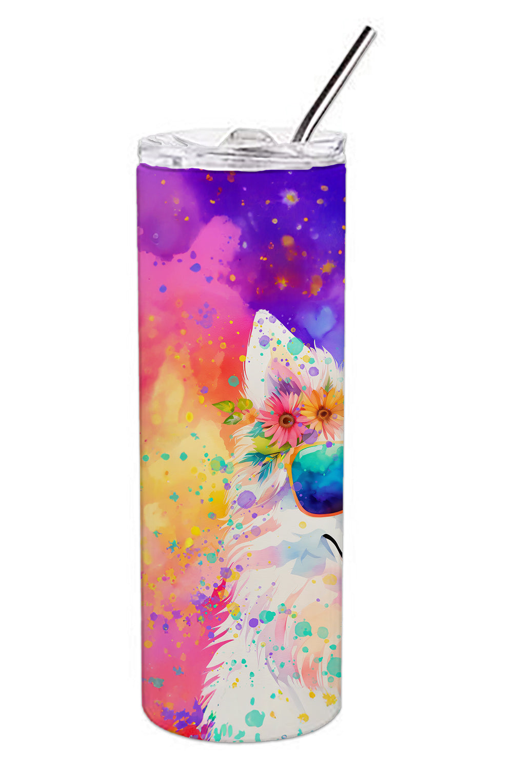 Samoyed Hippie Dawg Stainless Steel Skinny Tumbler-1
