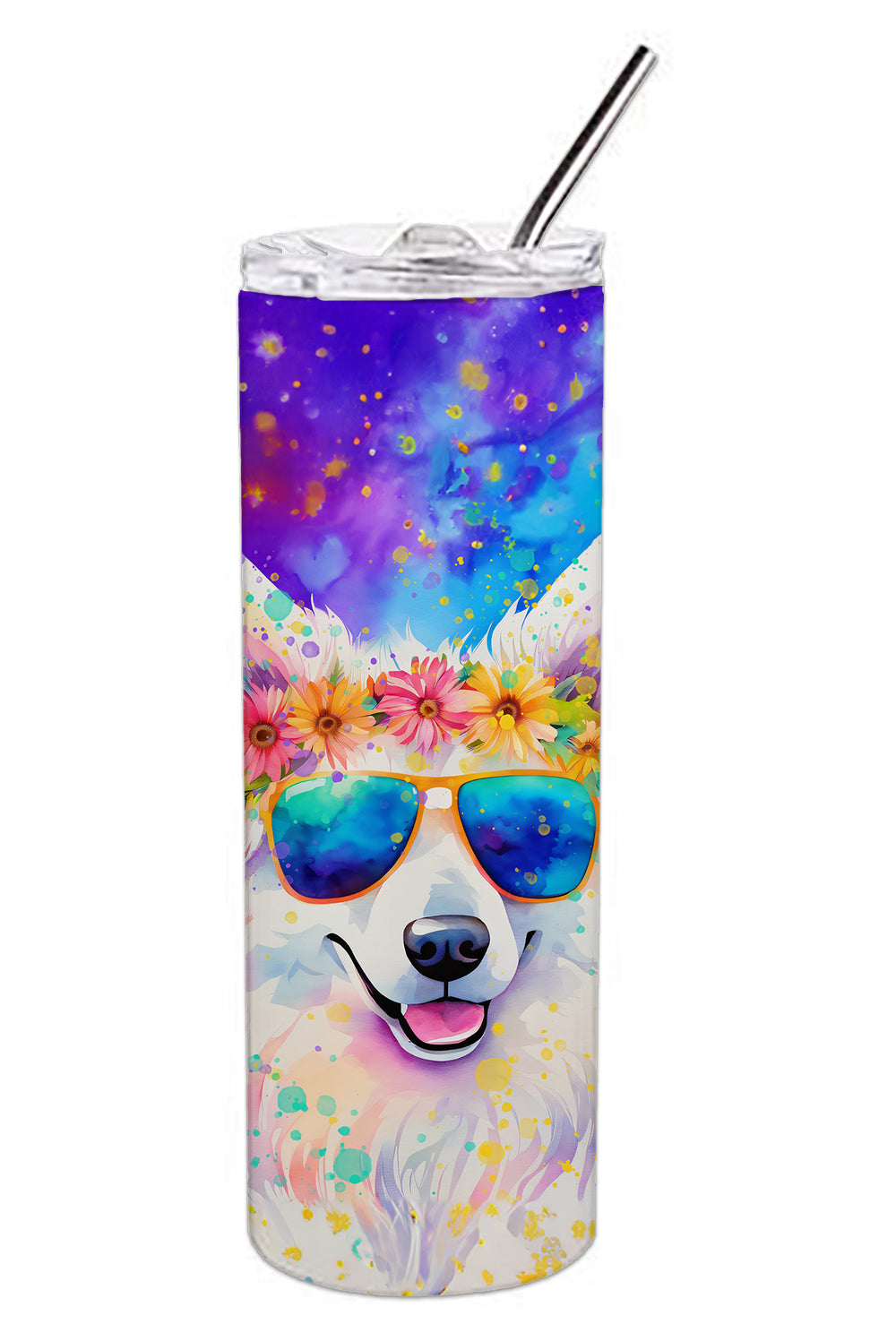 Samoyed Hippie Dawg Stainless Steel Skinny Tumbler-3