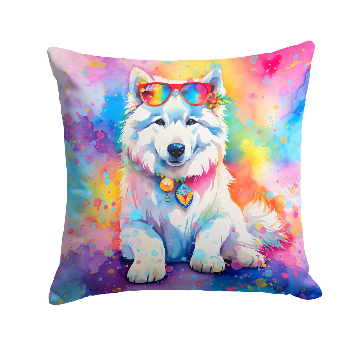 Samoyed Hippie Dawg Throw Pillow-0
