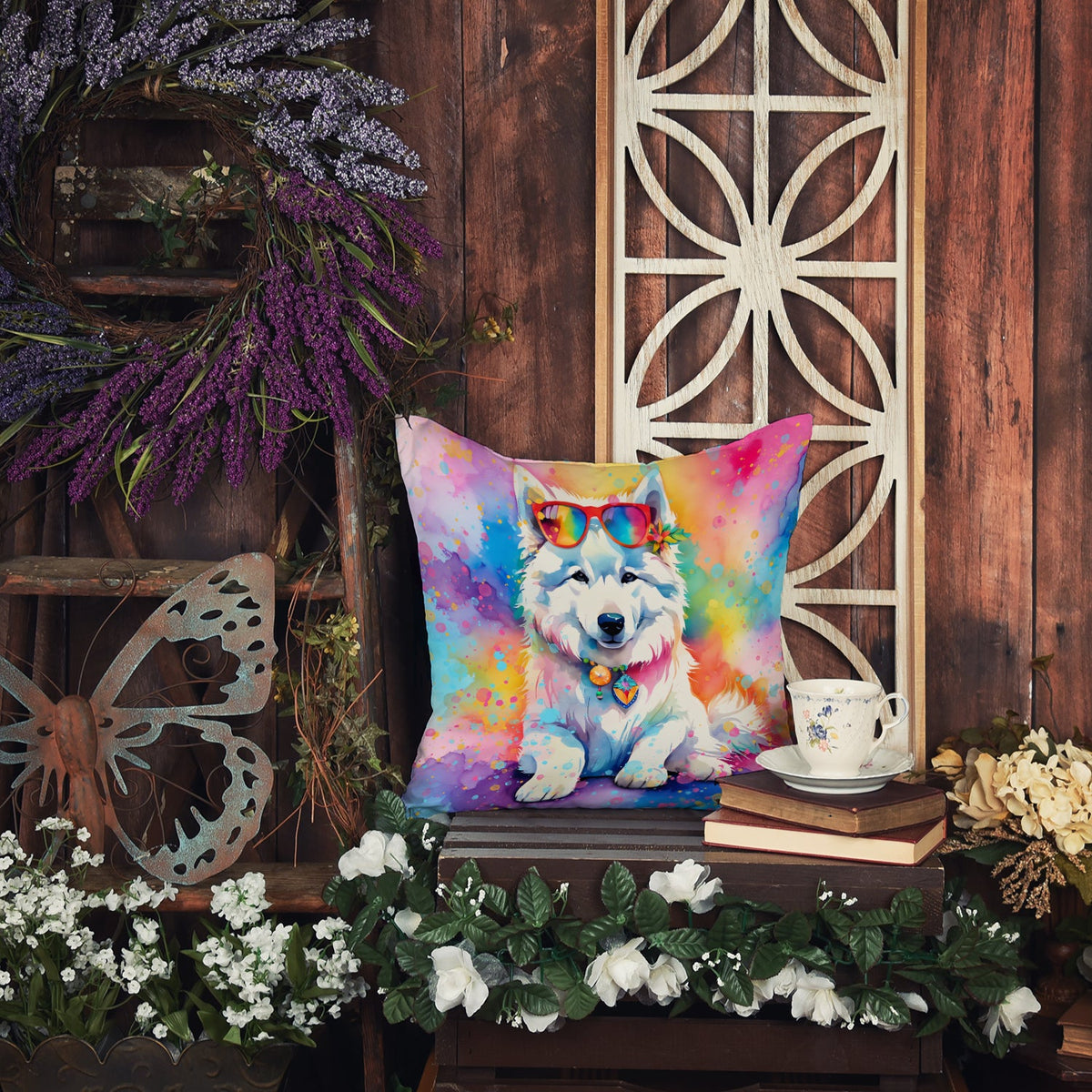 Samoyed Hippie Dawg Throw Pillow-2