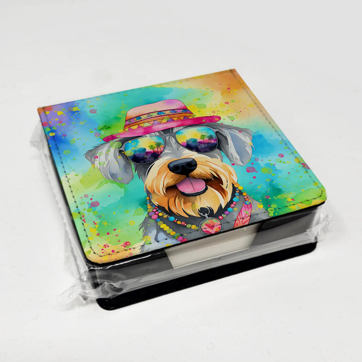 Schnauzer Hippie Dawg PU Leather Note Paper Holder-3