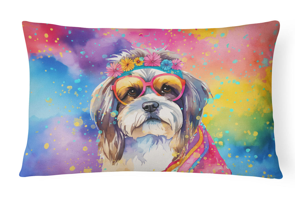 Shih Tzu Hippie Dawg Throw Pillow-0
