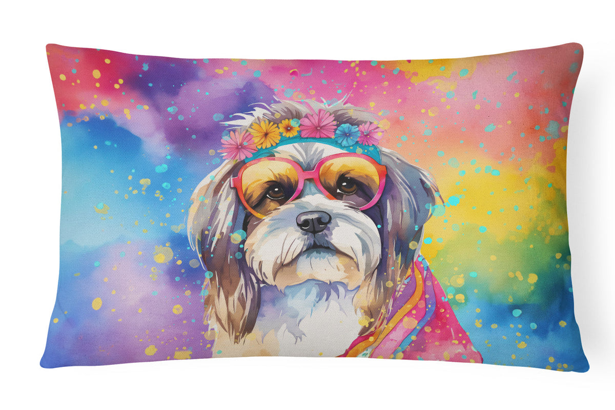 Shih Tzu Hippie Dawg Throw Pillow-0