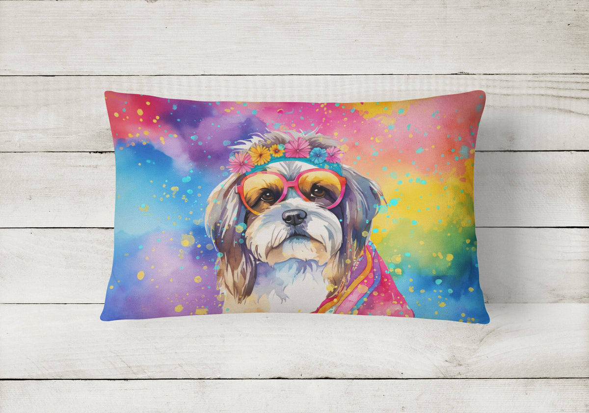 Shih Tzu Hippie Dawg Throw Pillow-1