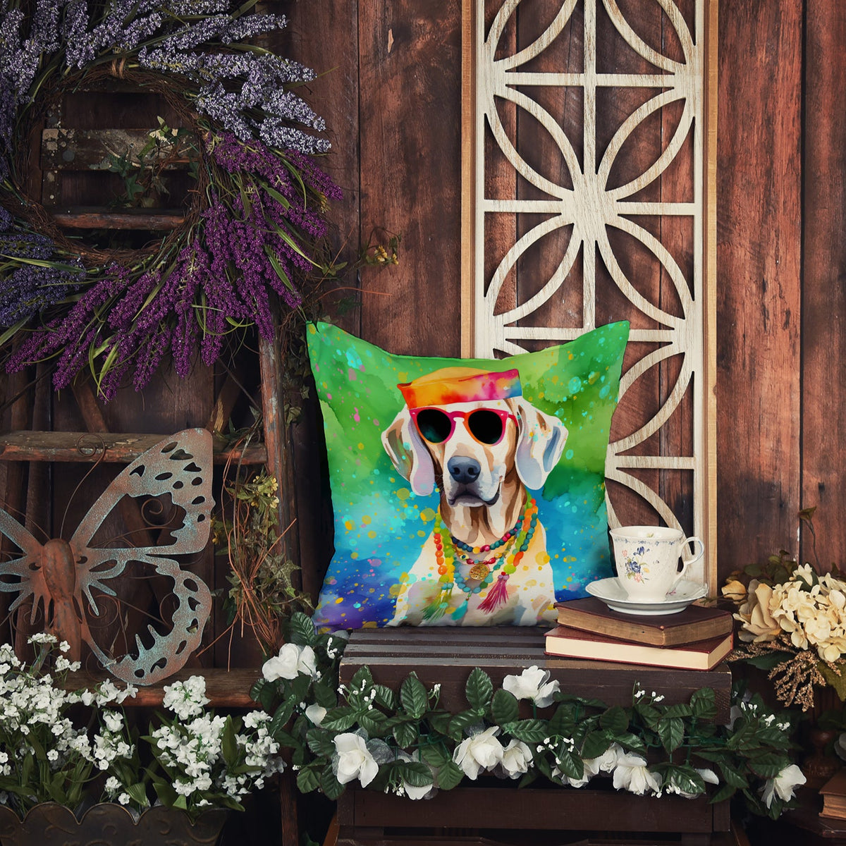 Weimaraner Hippie Dawg Throw Pillow-2