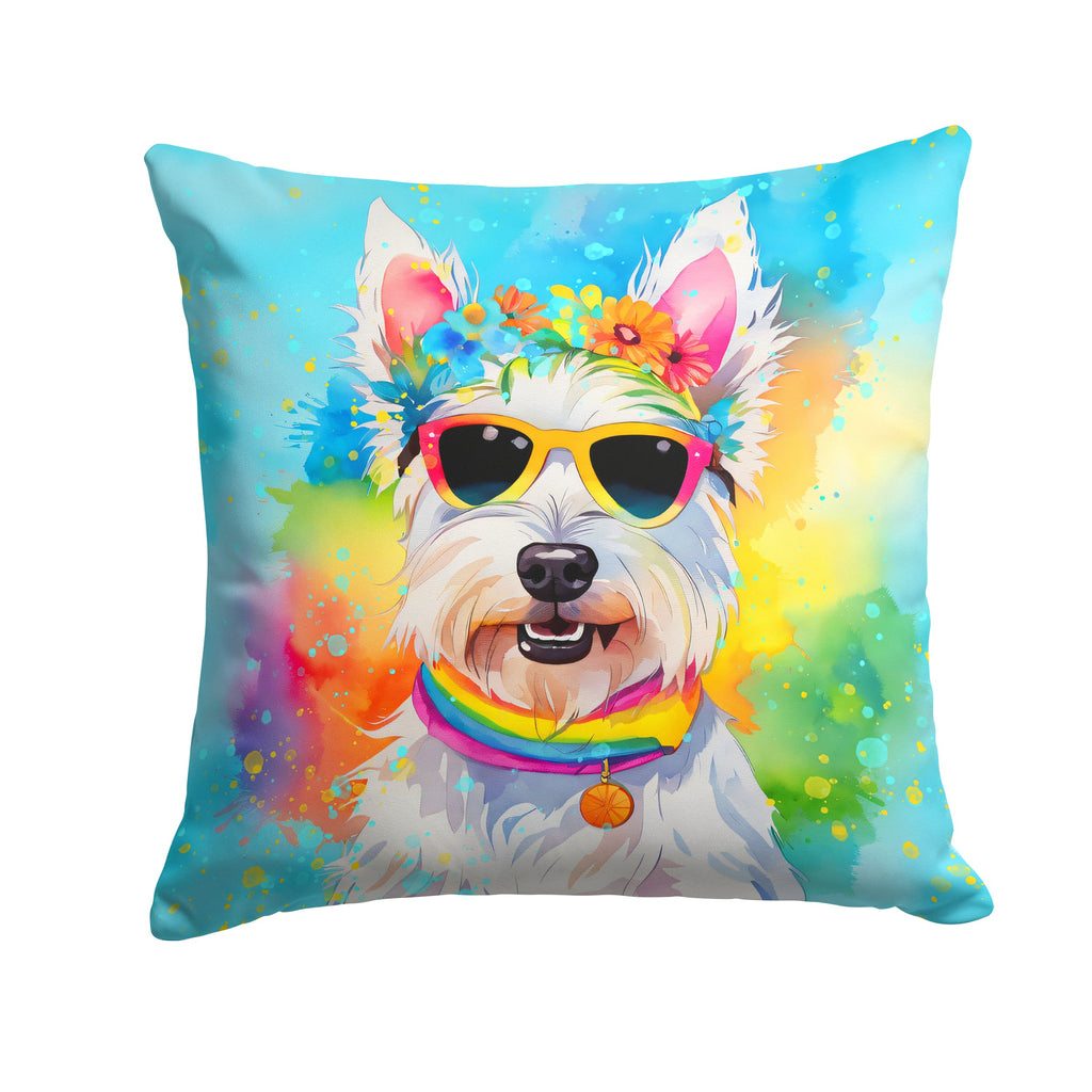 Westie Hippie Dawg Throw Pillow-0