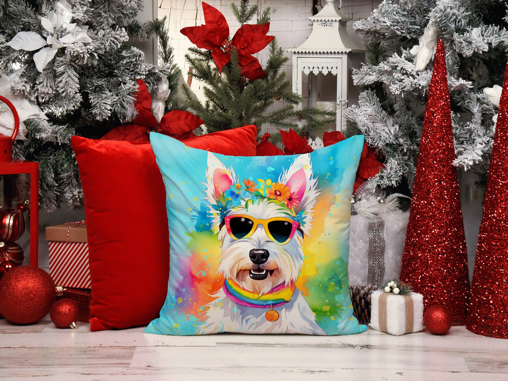 Westie Hippie Dawg Throw Pillow-1