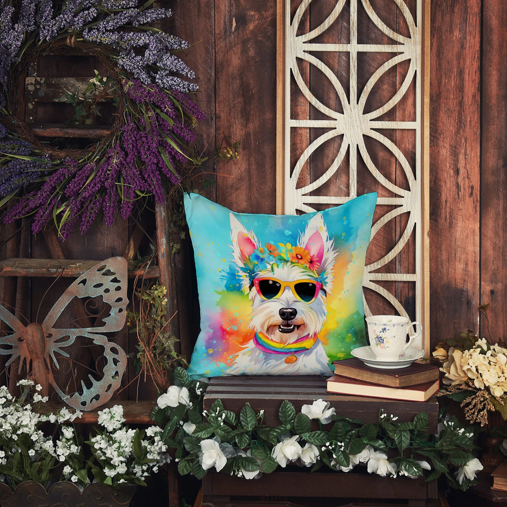 Westie Hippie Dawg Throw Pillow-2