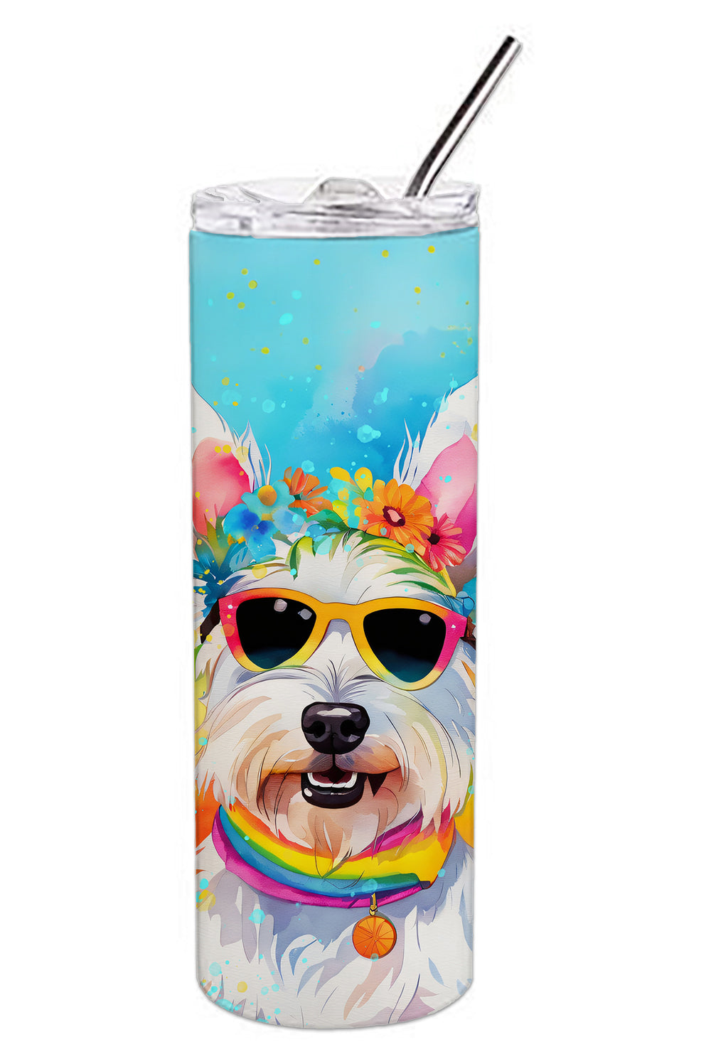 Westie Hippie Dawg Stainless Steel Skinny Tumbler-3
