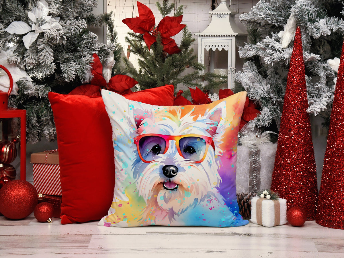 Westie Hippie Dawg Throw Pillow-1