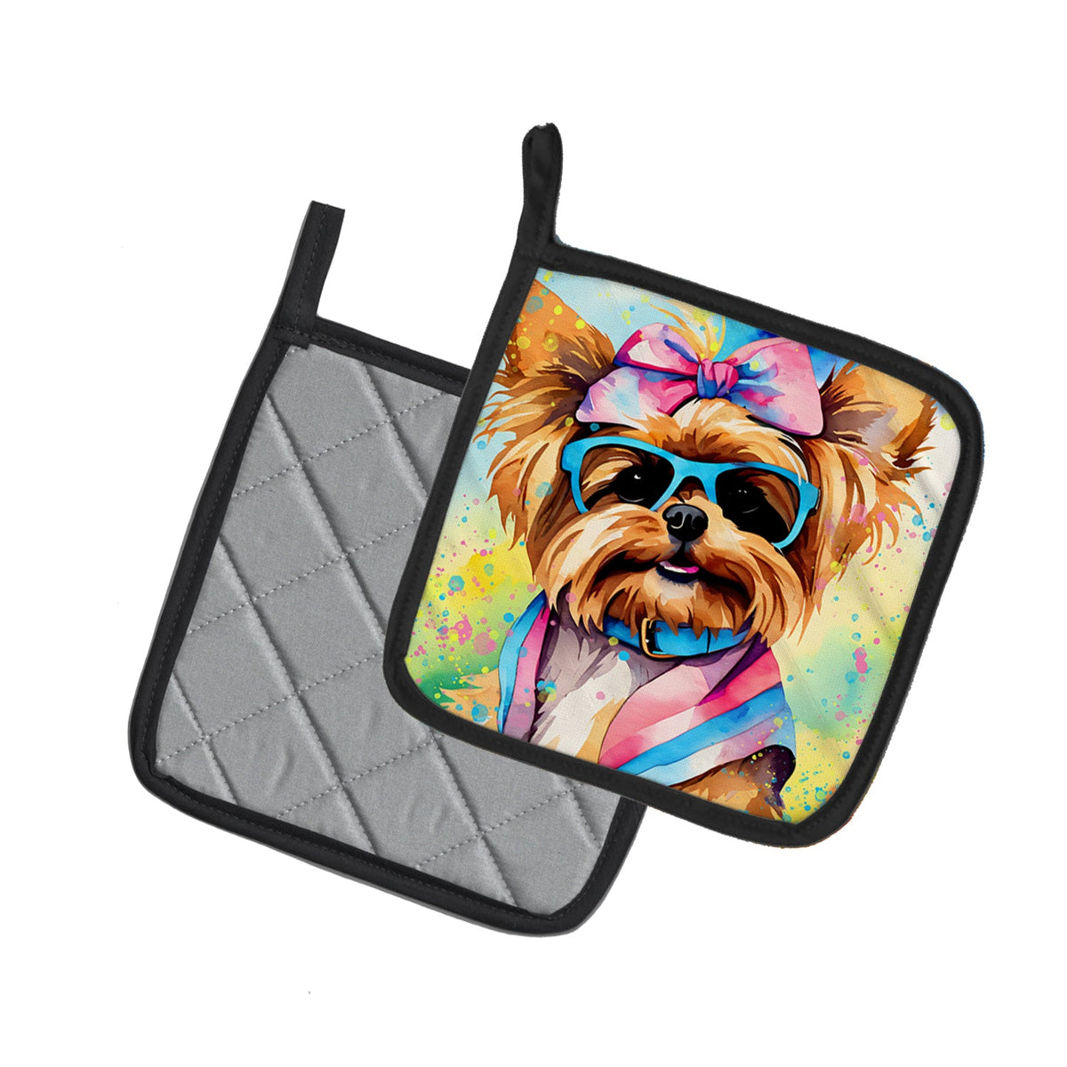 Yorkshire Terrier Hippie Dawg Pair of Pot Holders-1