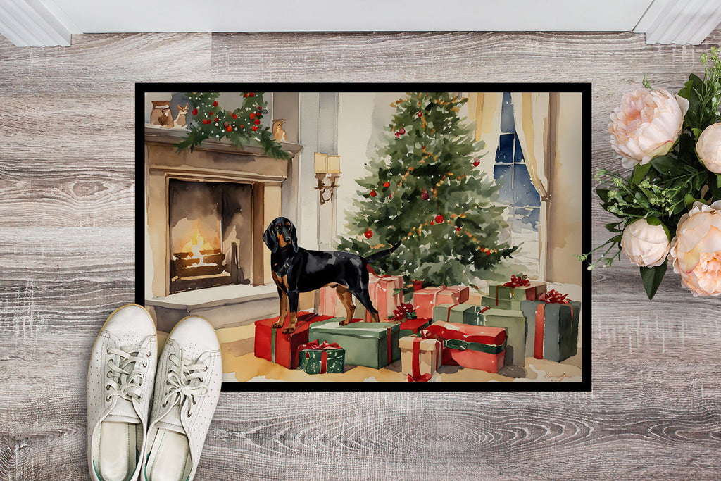 Black and Tan Coonhound Cozy Christmas Doormat-1