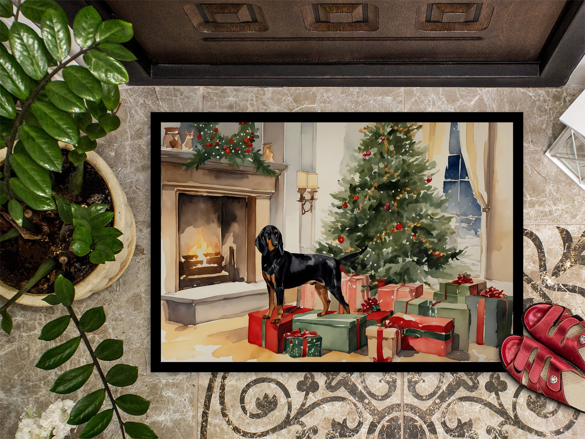 Black and Tan Coonhound Cozy Christmas Doormat-2