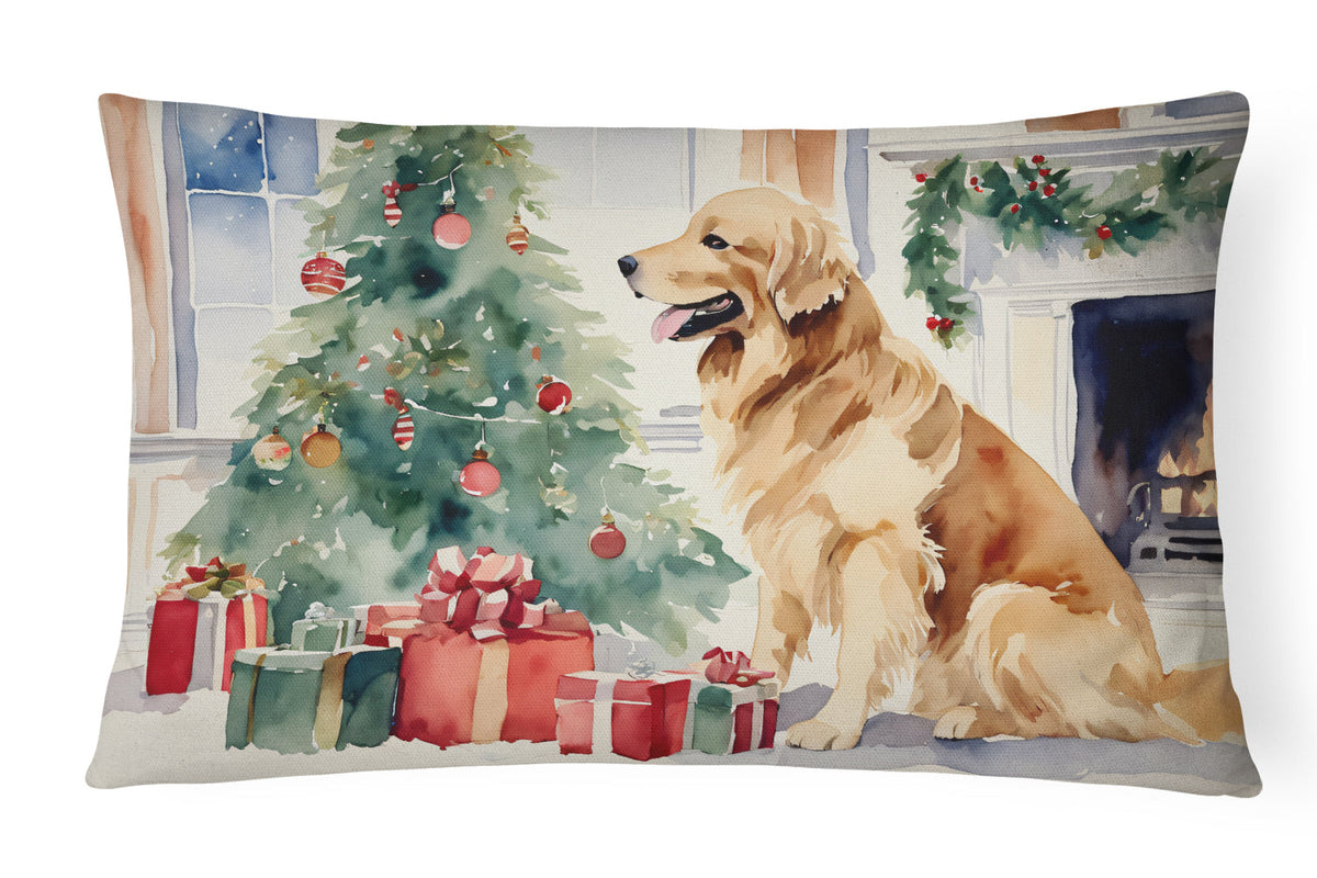 Golden Retriever Cozy Christmas Throw Pillow-0