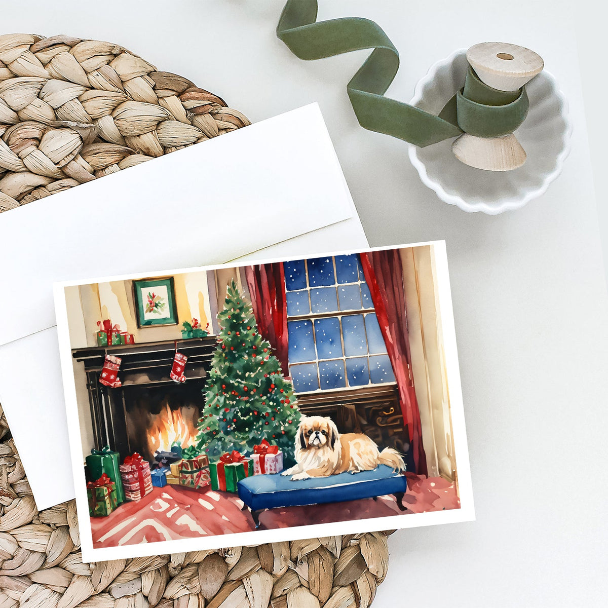 Pekingese Cozy Christmas Greeting Cards Pack of 8-1
