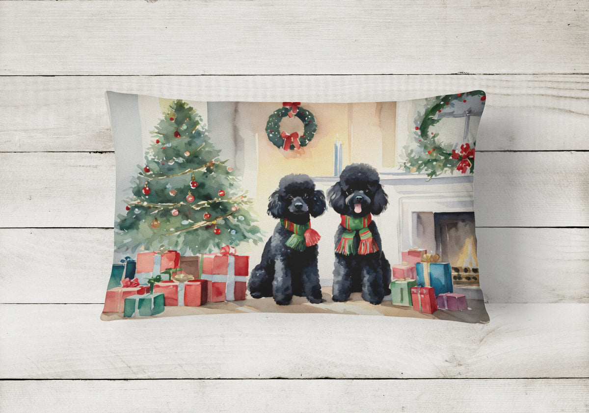 Poodle Cozy Christmas Throw Pillow-1