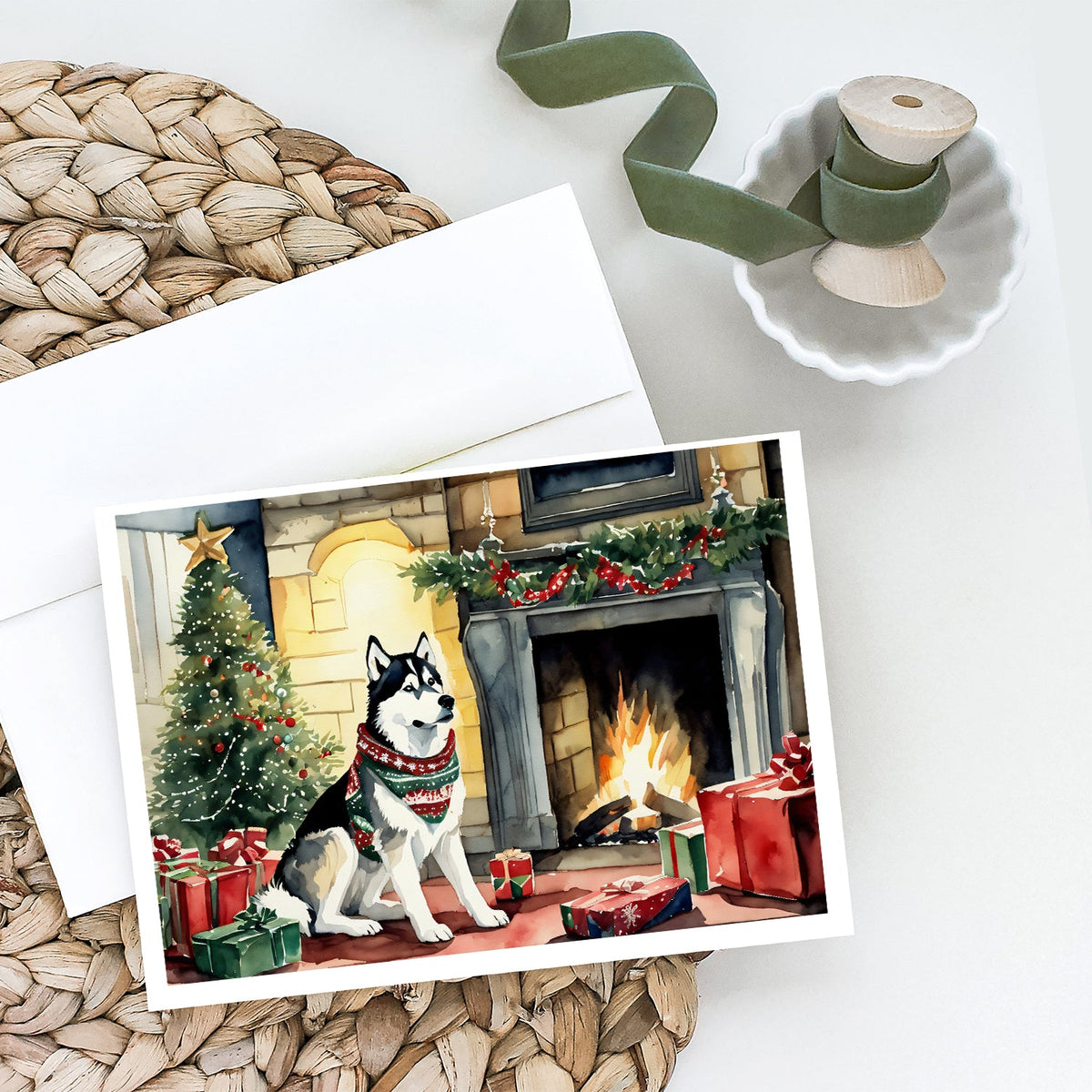 Siberian Husky Cozy Christmas Greeting Cards Pack of 8-1