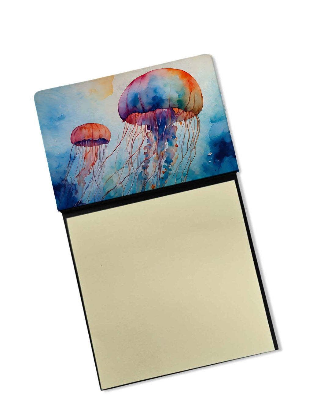 Jellyfish sticky note holder desk accessory featuring vibrant marine artwork and a memo pad