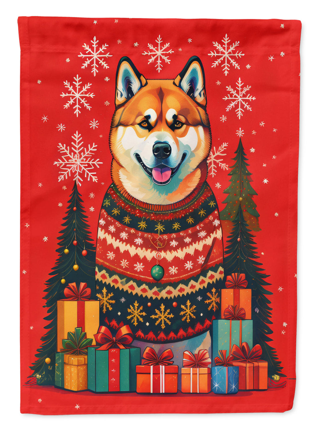 Akita Holiday Christmas House Flag-0