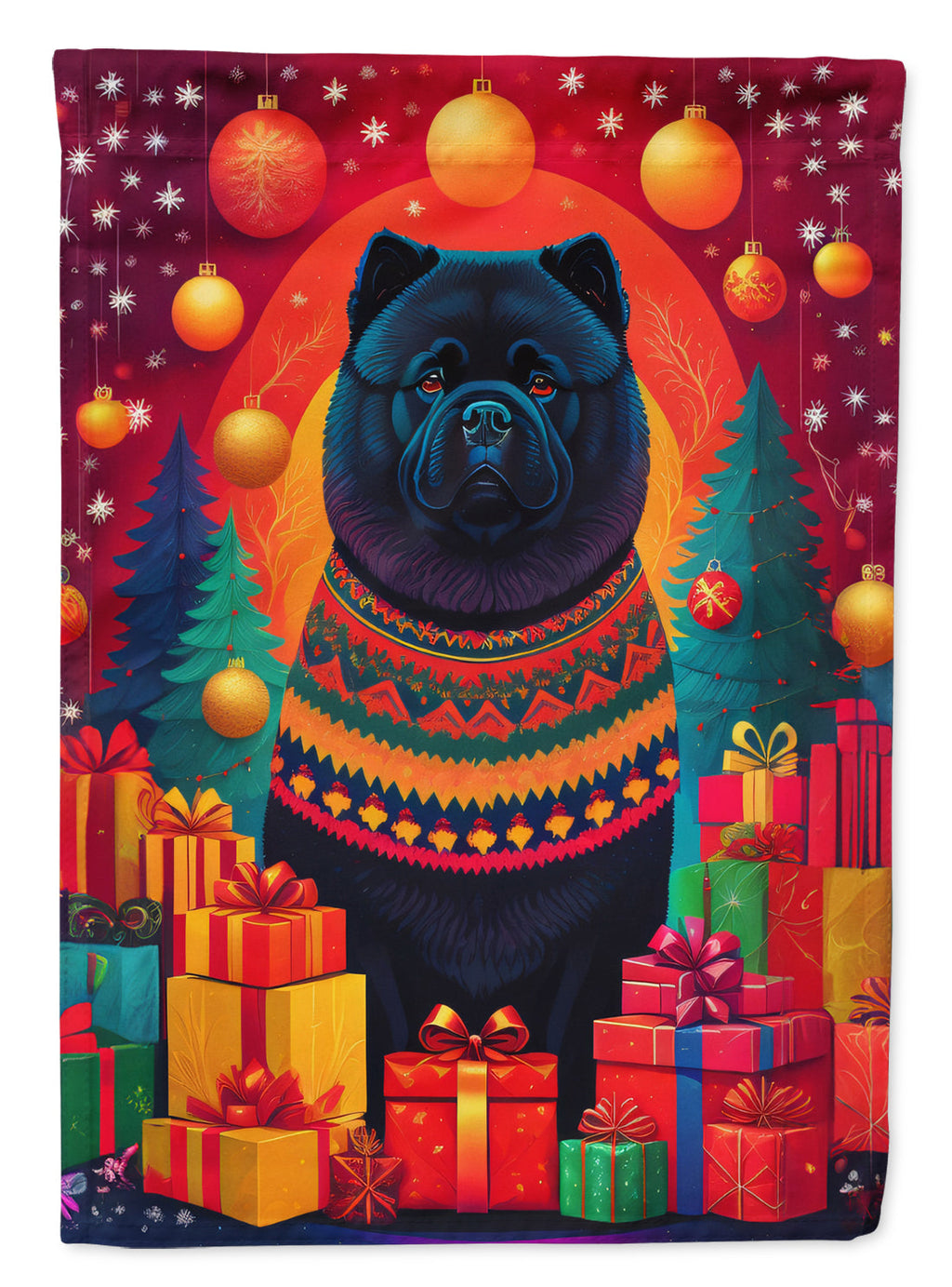Black Chow Chow Holiday Christmas House Flag-0