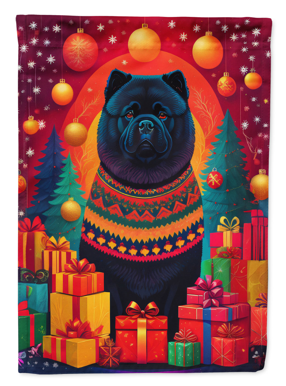 Black Chow Chow Holiday Christmas House Flag-0
