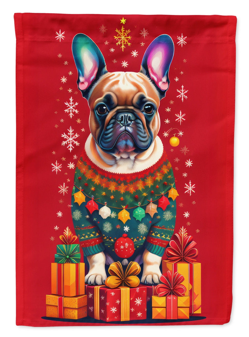 French Bulldog Holiday Christmas House Flag-0